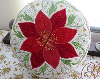 Digitaal borduurwerk: poinsettia rond kussen - In The Hoop-bestandspakket voor machineborduurwerk - Instant download