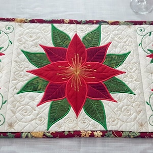 Poinsettia Christmas DIY Table Runner 4 panels digital machine embroidery design pack