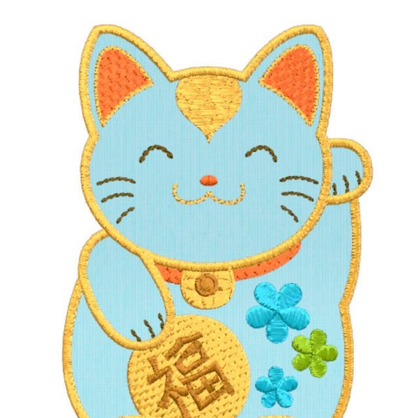 Digital Embroidery Maneki Neko Good Luck Cat Applique/patch -  In the hoop machine embroidery file 2 sizes design bundle