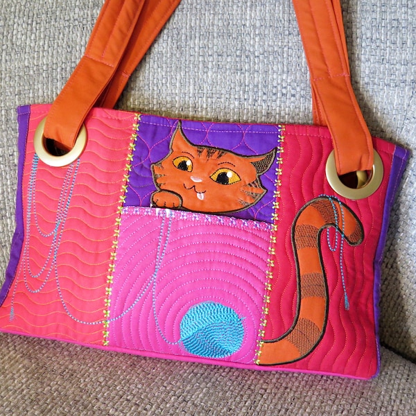 Crafty Cat - In the hoop fun tote bag with grommets