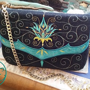 Bordado digital: paquete de diseño de bordado a máquina en bastidor para bolso de mano Blue Lotus DIY - Descarga instantánea