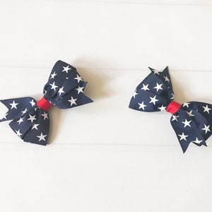 Patriotic Hair Bow Set - 4th of July Ponytail Bow Clips for Girls