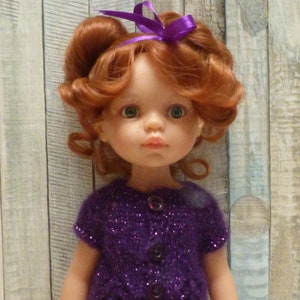 Purple vest for 33cm (13 inch) doll, Paola Reina Chérie by Corolle, Mini Maru Little Darlings (13 inches). Soft, shiny wool sweater.