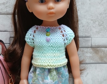 Summer top and cotton skirt. Clothes for 33cm dolls, compatible with Mini Maru & Friends, Little Darling, Chérie de Corolle, Paola Reina, and Minouche 13-inch dolls.