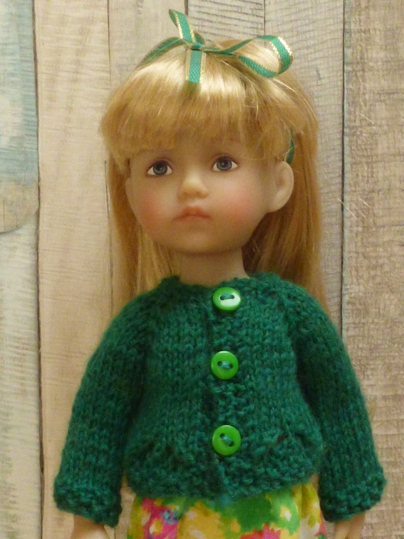 GiLET sweater poupée 25 cm BONEKA 10" ou Corolle Girl 11 " ou  Li' l Dreamer Effner Gilet VERT foncé Cardigan