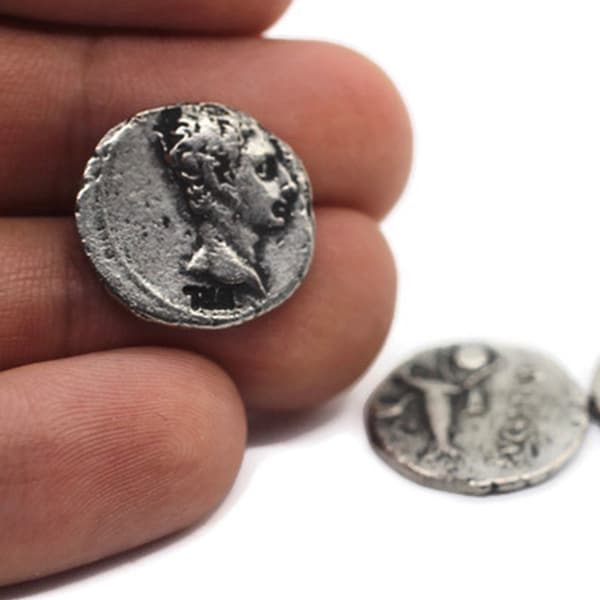 Roman Emperor Augustus Coin Pendant,  Silver Pendant, Silver coin charm, Roman Pendants, Medallion Pendant, Caesar coins, Silver Coin, RCCP