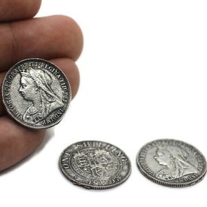 Matt Silver Queen Victoria One Shilling Coin | English Coin | British Coin | Coin Necklace | Coin Earrings | 1876-1901 Coin