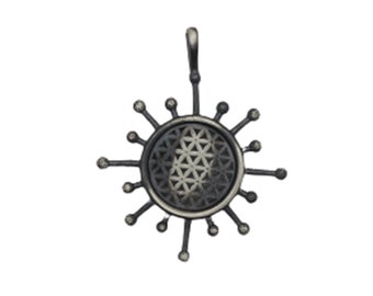 925 Sterling Silver Aztec Sun Charm | 33x27mm Silver Pendant | Silver Charms | Geometric Charms | Medallion Pendant | Silver Pendants