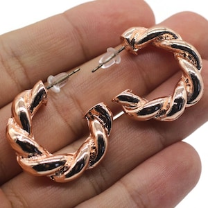 28mm 24K Rose Gold Plated Thick Twist Design Earrings, Twisted Earcuffs,Dainty Ear Cuffs,Dainty Hoops,Rose Earrings,Crescent Earrings OZY20