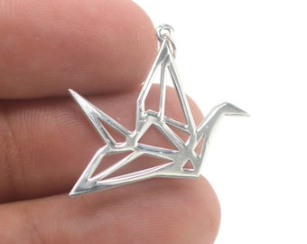 Origami Kranich 925 Sterling Silber Halskette | Zierliche Halskette | Geometrische Halskette | Origami Kranich Anhänger | Japanischer Papierfaltvogel