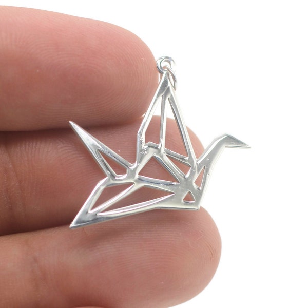 Origami Kranich 925 Sterling Silber Halskette | Zierliche Halskette | Geometrische Halskette | Origami Kranich Anhänger | Japanischer Papierfaltvogel