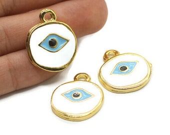 Gold Plated Enemaled Eye in Coin Charm | Multicolor Enemaled Necklace | Evil Eye Necklace | Evil Eye Charm | Evil Eye Ornament