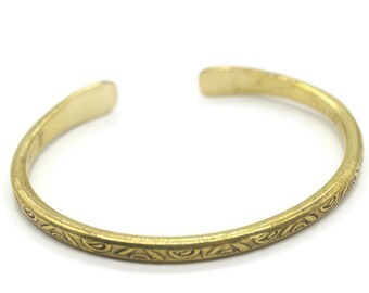Adjustable Bronze Plated Brass Floral Design Bracelet | Bangle Bracelet | Flat Ending | Stacking Bangle | Brass Bangle Bracelets For Women