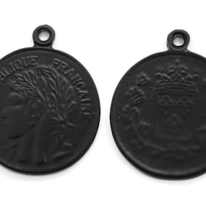 French Coin, 29x35, Black Pendant, Black coin charm, French Pendant, Medallion Pendant, French coins, coin pendant, Medallion charm, FCRC