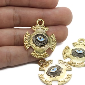 Shiny Gold Plated Evil Eye Charm | Personalized Gift | Dainty Gold Necklace | Blue Enameled Charm | Evil Eye Earrings