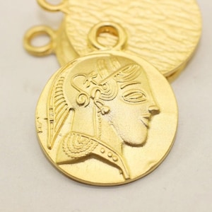 Matt Gold Plated Athena Coins, 29x37 mm Gold Necklace, Coin of Athens, Athenian Coin Pendant, Medallion Pendant , Gold Coins, ITCC