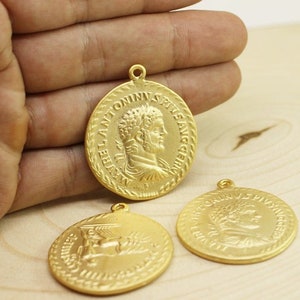 Ancient Greek Coin Pendant, Gold Pendant, Gold coin charms, Roman Pendants, Medallion Pendant, Coins, Caesar coins, Gold Coins, RCCP