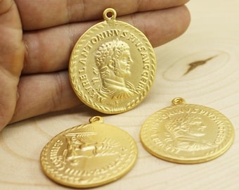 Ancient Greek Coin Pendant, Gold Pendant, Gold coin charms, Roman Pendants, Medallion Pendant, Coins, Caesar coins, Gold Coins, RCCP