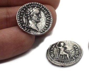 Ciondolo moneta dell'imperatore romano Tiberio, ciondolo d'argento, ciondolo moneta d'argento, ciondoli romani, ciondolo medaglione, monete Cesare, moneta d'argento, RCCP