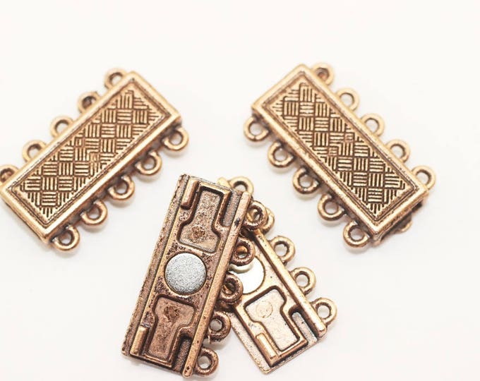 Antique Copper 5 Holes magnetic clasps large clasps Brazil Bracelet Multi Strand clasps 16,5x27mm Magnetic clips MCH5 toggle clasp