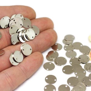 12 mm Silver Tone Round Charms, 12 mm Two Holes Connectors, Round Stamping Discs, Stamping Blanks, Stamping Tags, disc charms, SLVS