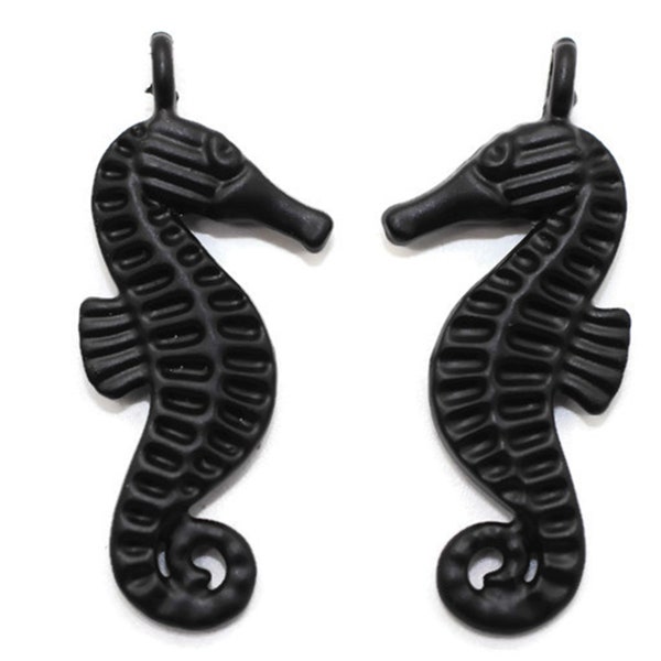 Matt Black Sea horse charms, 15x34mm Sea horse Pendant, Earring charms, sea charms, animal charms, jewelry making, necklace charms,  SHMP