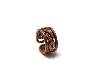 12 mm Pure Copper Rings, Handmade Braided Copper Ring – Adjustable Open Band Vintage Style Jewelry Boho Jewelry Gift for Him or Her