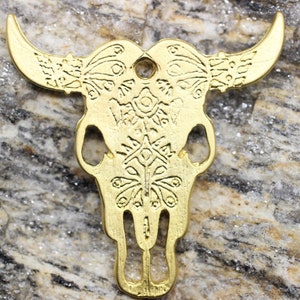 24K Gold Plated Cattle Charms 48x50 mm, Bull pendants, Cattle Skull charm, Buffalo Skull, Buffalo pendant,  Bull skull charms, BBNC