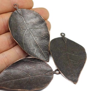 Antique Copper Huge Leaf Pendant, 38 x 70mm Large Leaf Design Connector With One Hole - Necklace Pendant, Leaf charms