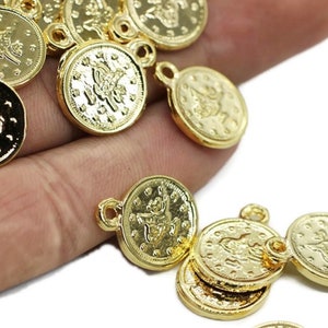 Shiny Gold Plated 18 mm Ottoman Signature Charms, Ottoman Coins, Ottoman Charms, Coin charms, coin necklace charms, Gold ottoman charm, OTMP