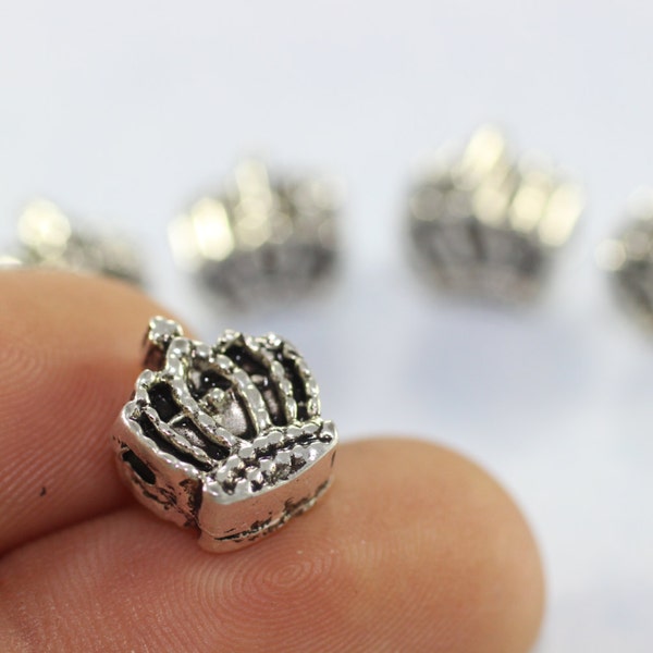 Tibetan Silver Crown Shaped Beads, 12 mm Vintage Crown Beads with One Hole, Crown Charms
