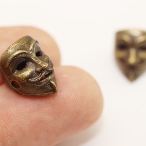 Antique Bronze V for Vendetta Beads, 11 x 14mm Guy Fawkes Mask Charms with Two Holes, V for Vendetta Beads, Vendetta Beads