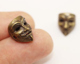 Antique Bronze V for Vendetta Beads, 11 x 14mm Guy Fawkes Mask Charms with Two Holes, V for Vendetta Beads, Vendetta Beads