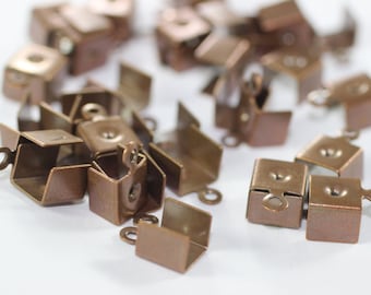 7,5 x 11 mm antiek bronzen leren knijpuiteinden met gat 7,5 x 11 mm, koorduiteinden, eindkoord. Krimpuiteinde, koorduiteinde, krimpuiteinde,
