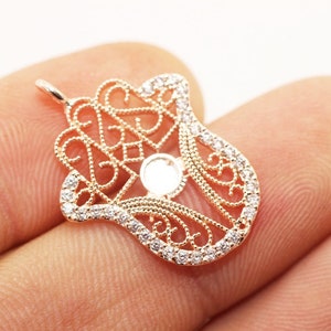 Rose Gold Pave Hamsa, hamsa jewelry, micro pave hamsa, cz jewelry, Fatima Hand, cz pendant, hamsa pendant, cz hamsa charm, Hamsa Hand, ZRHC