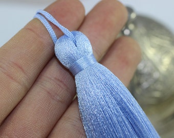 Light Blue Extra Large Silky Tassel, 110 mm Large Tassels - Mala Necklace Jewelry Making Supply - Tassel Pendants, Necklace tassel PSK 019