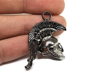 Gunmetal Gladiator Helmet Pendant, 13x34 mm Large Knight Helmet Charms, Spartan Roman Warrior Pendant,  Gladiator Pendant, GDPT
