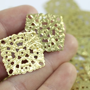 Raw Brass Filigree Connectors, Square Filigree Bases, 23 mm Brass Links, Wholesale, Square charms, Filigree Square KLP 009
