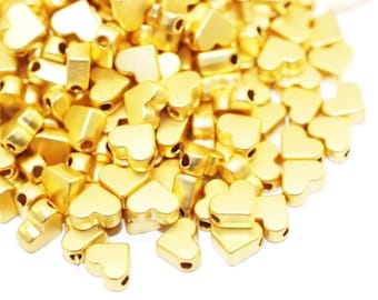 Matt Gold Plated Tiny Puff Heart Beads, 6x 6.5 mm Small Little Twinkle Heart Beads, Mini Gold Heart Bead Spacers, Spacer Beads ,