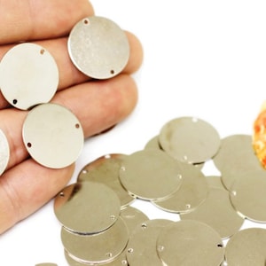 20 mm Silver Tone Huge Round Charms 20 mm disc, Two Holes Connectors, Round Stamping Discs, Stamping Blanks, Stamping Tags, disc charms SLVS