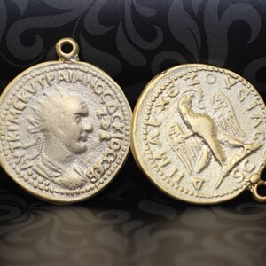 Roman Empire coin charms, Replica Coin, 24 K Matt Gold Coins, 28 mm Gold Pendant, double side charms, Roman Pendants, Eagle coins, RMCC