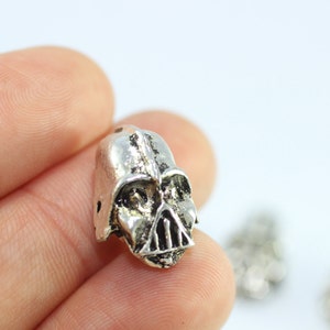 Antique Silver Darth Vader Beads, 13 x 18mm Skull Beads with Two Holes, Dark Force Jewelry, Bracelet Beads, Bracelet charms, KFA 013