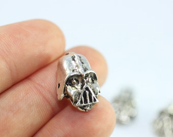 Antique Silver Darth Vader Beads, 13 x 18mm Skull Beads with Two Holes, Dark Force Jewelry, Bracelet Beads, Bracelet charms, KFA 013