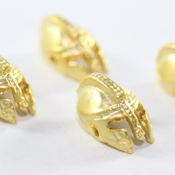 4 Perles de gladiateur plaqué or Pcs, perles de casque 14x18 mm avec deux trous, bracelet casque spartan charmes AKS 023