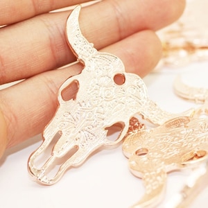Rose Gold Plated Cattle Charm 48x50 mm, Bull pendants, Cattle Skull charm, Buffalo Skull, Buffalo pendant, Bull skull charms, BBNC