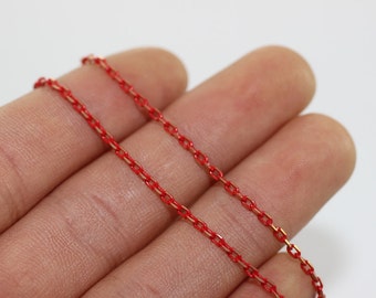 1.5x2.5 mm  Red chain link, brass chains,  loose chain, gold chain, - Tiny Metal Chains - Soldered Chain - Necklace Findings