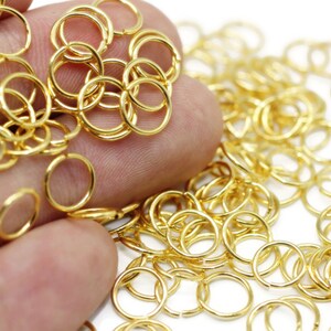 1.2x8 mm Shiny Gold Plated Jump Rings, Tiny Jump Ring Connector, Gold Plated Tiny Connectors, Gold Plated Ring Findings, 8mm Jumprings, JMPH