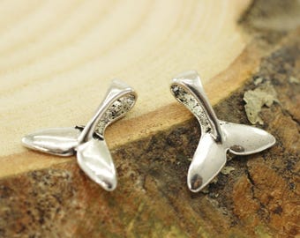 Antique Silver whale pendant charm 16mm, Whale Tail Charms, Pendants, Ocean pendant, Silver fin, fish tail pendant, Fish pendant