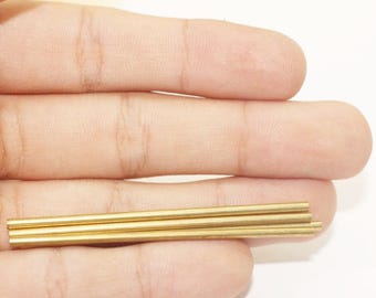 2x60mm Raw Brass Long Tube Beads, Tubes, Round Tube Beads, Fits 1.5 mm Cords, Geometric beads, Square beads, raw brass tubes