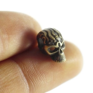 1 Pc Solid Bronze Skull with Brain Charm, 14mm x 9mm Skull Beads with 4mm Two Holes, Human Skull, Horror Beads